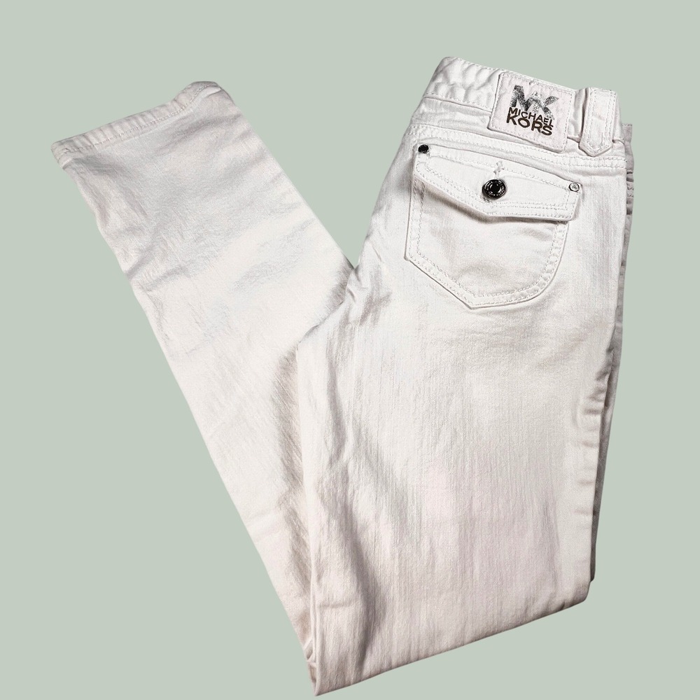 Michael Kors Jeans Women's 4 White Slim Straight Flap Pocket Y2K Preppy Chic